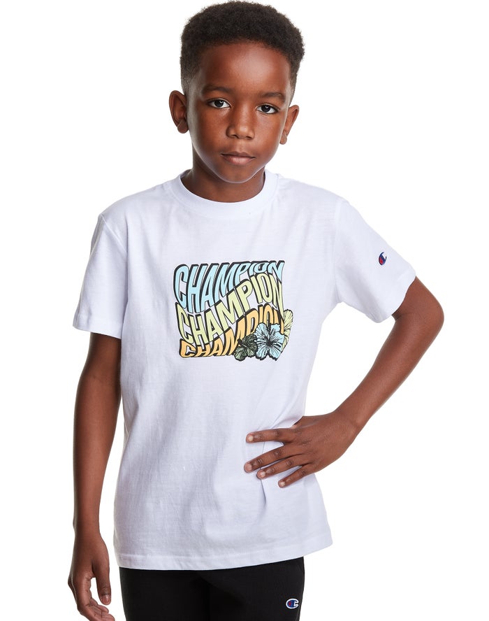 Champion T-Shirt Jongens - Wit - Classic Summer Wave ( 496820-NPH )